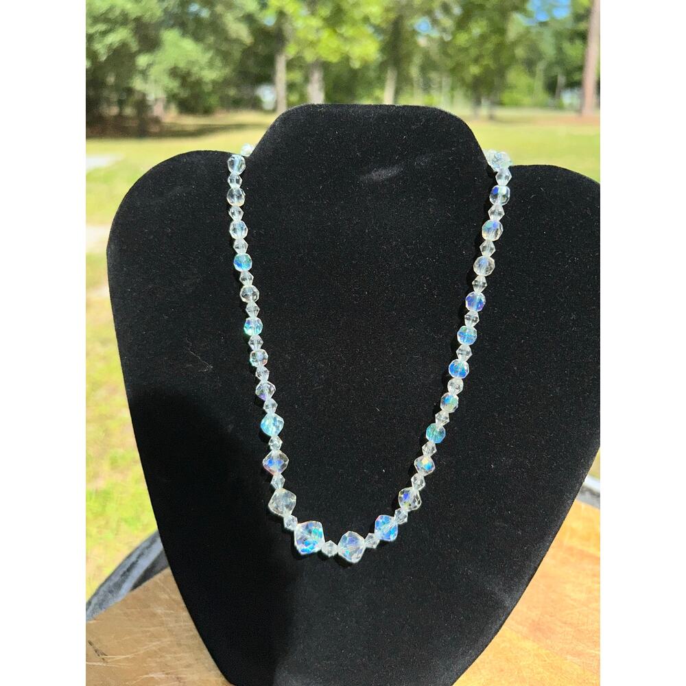 Vintage Aurora Borealis Statement Necklace 16" Iridescent Crystal Choker